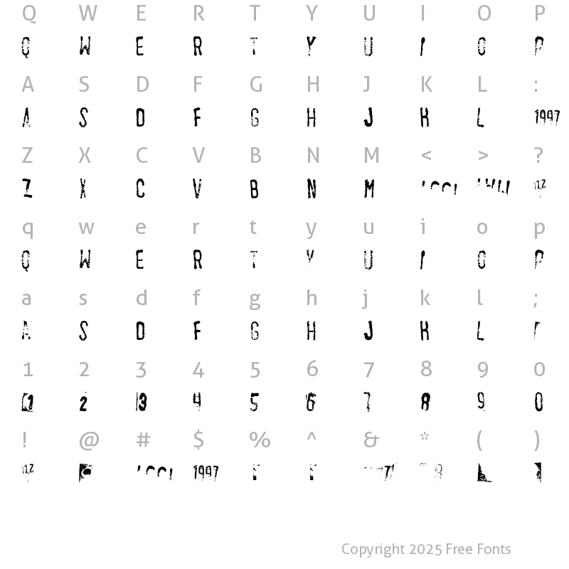 Character Map of Helium Ghostown Regular