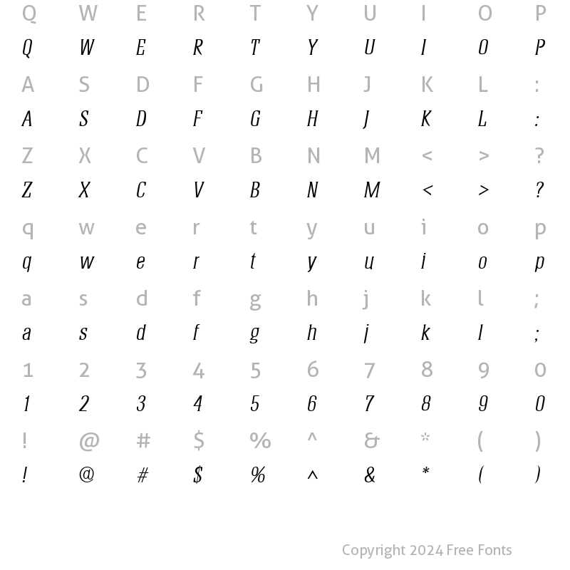 Character Map of Helium Italic