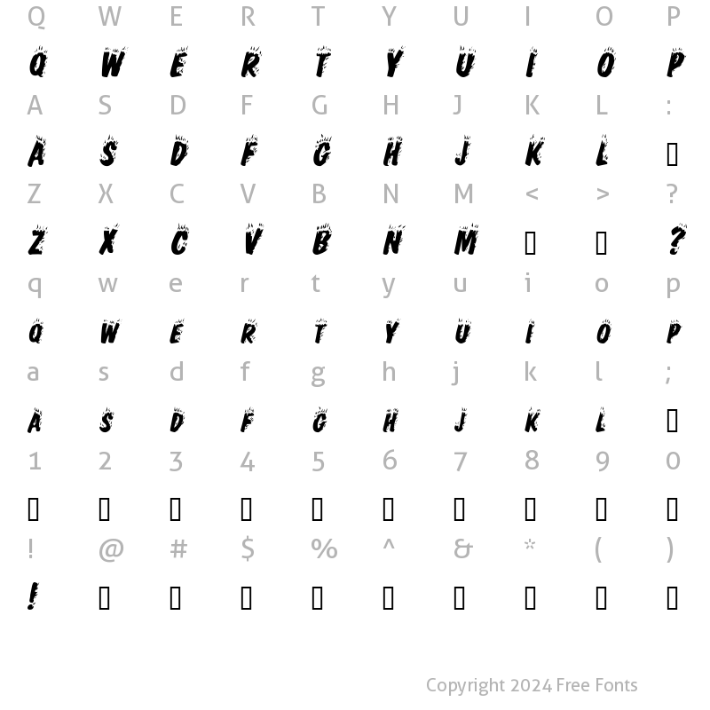 Character Map of Hellfire Italic