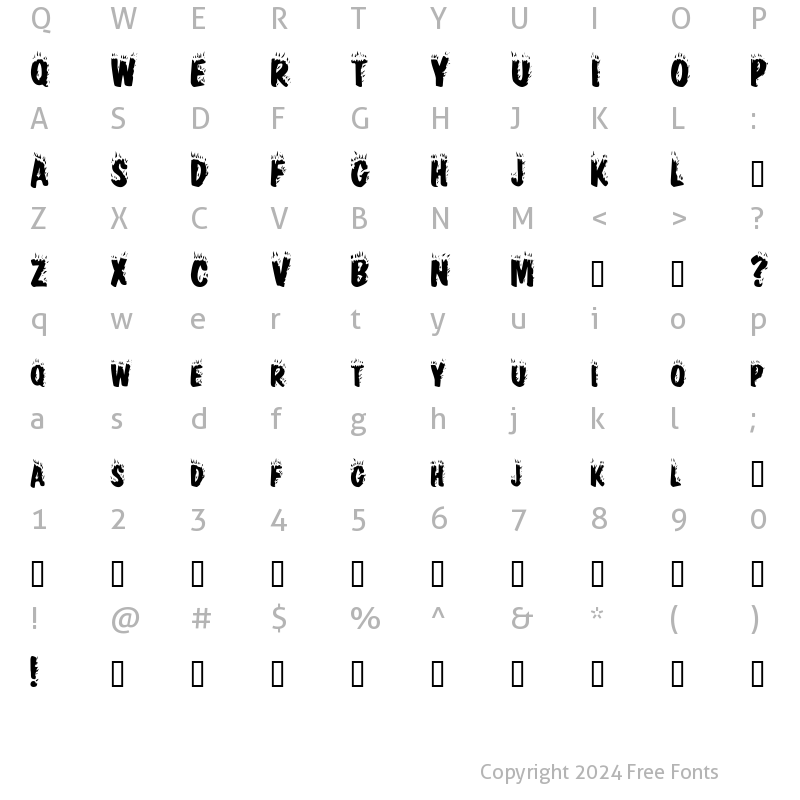 Character Map of Hellfire Regular