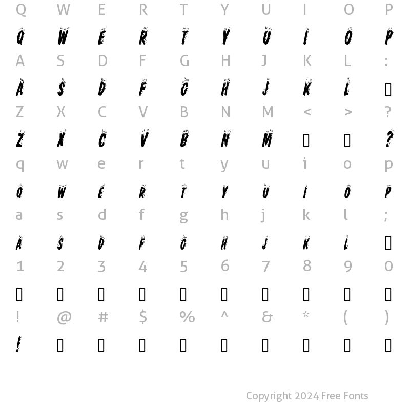 Character Map of HellfireCondensed Italic