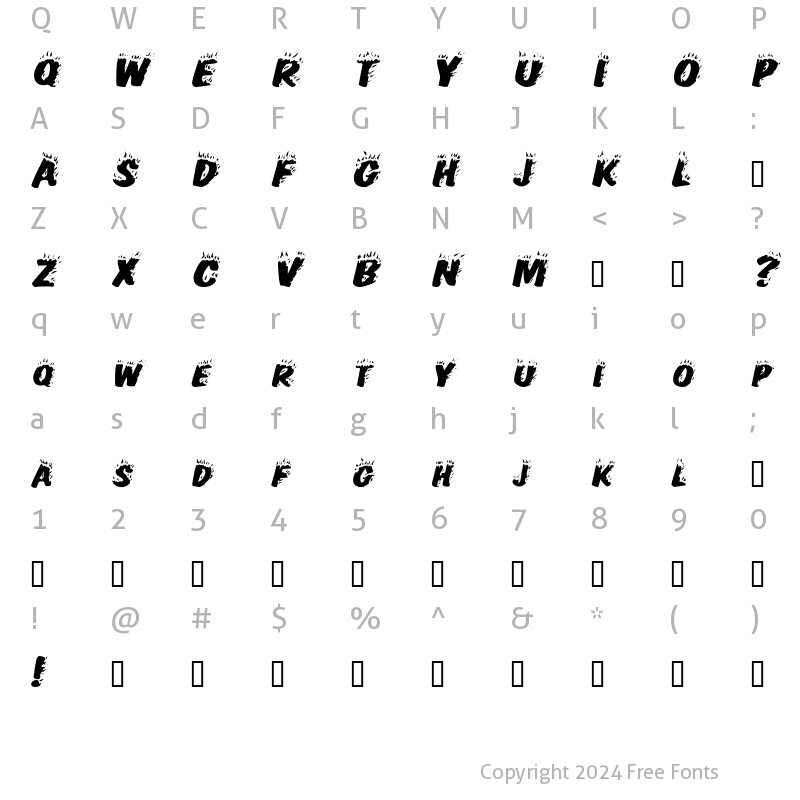 Character Map of HellfireExtended Italic