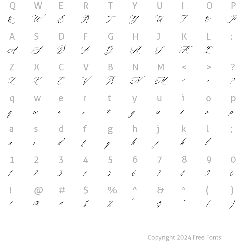 Character Map of Hello Bride Script Regular