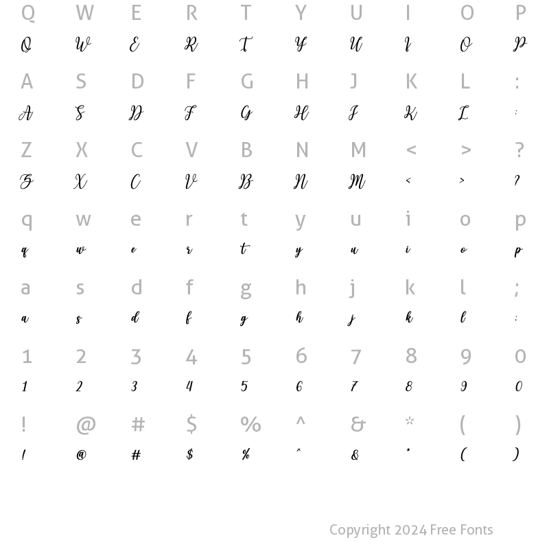 Character Map of Hello Cattia Bold Italic