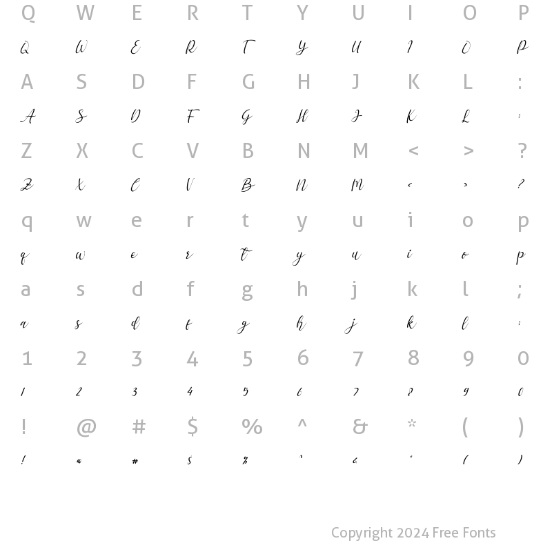 Character Map of hello chamelia Italic