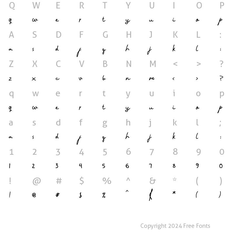 Character Map of hello churly demo Regular