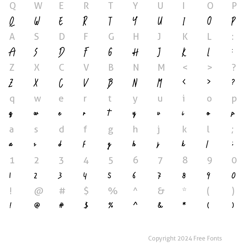 Character Map of Hello Mellisa Regular