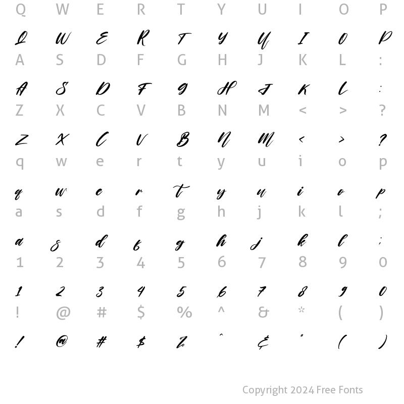 Character Map of Helloria Abigail Italic