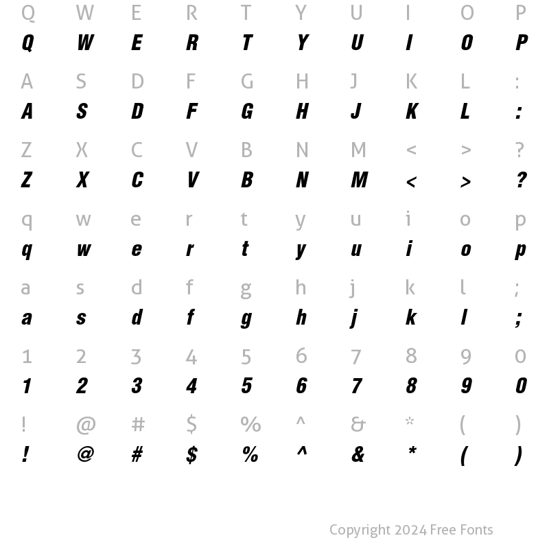 Character Map of Helvetica Black Condensed Oblique