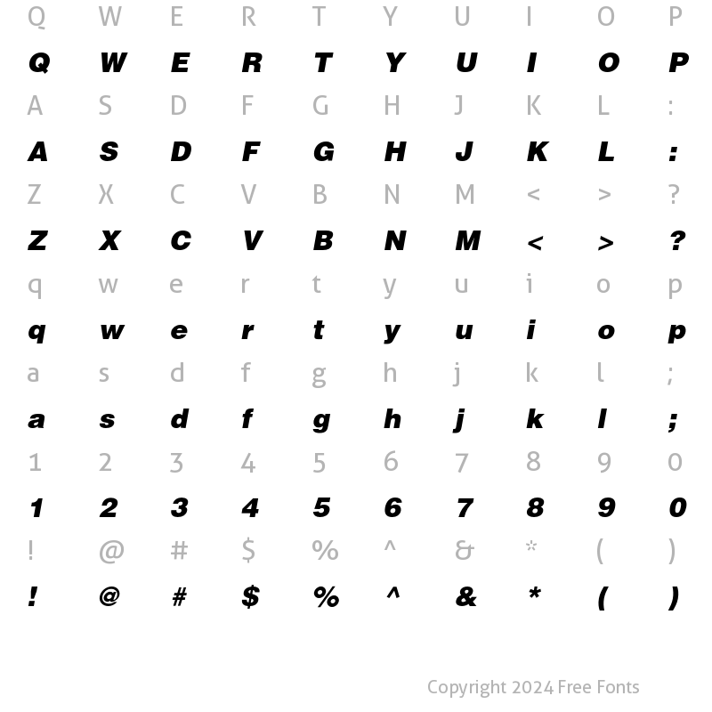 Character Map of Helvetica .Black Oblique