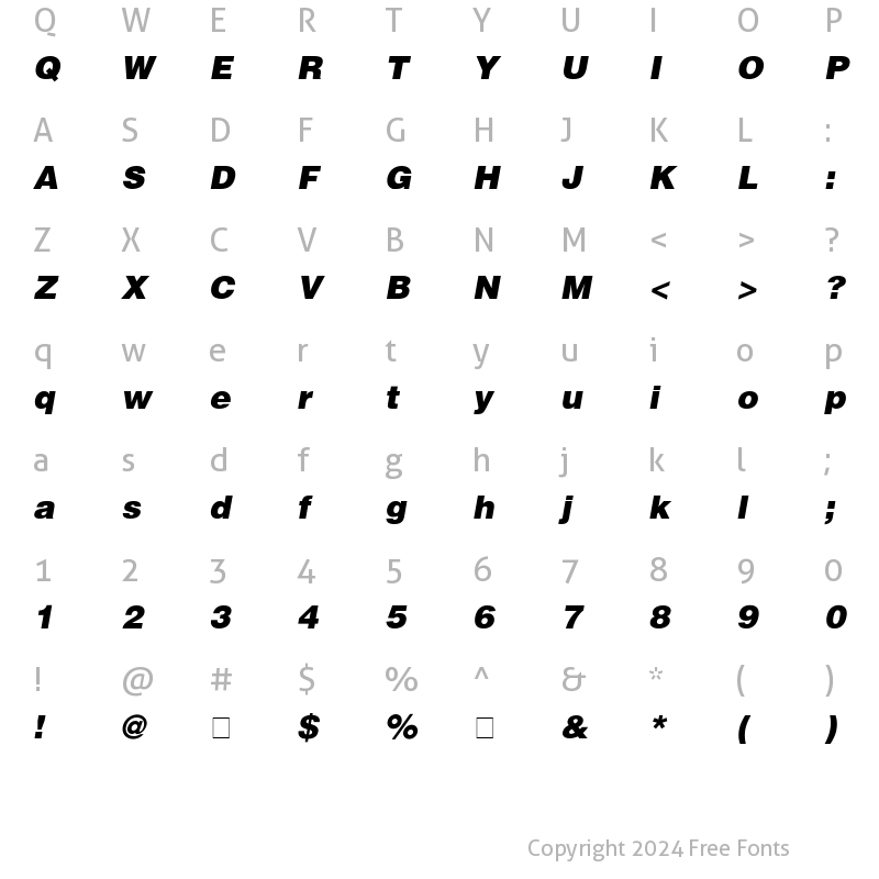 Character Map of Helvetica-BlackItalic Regular