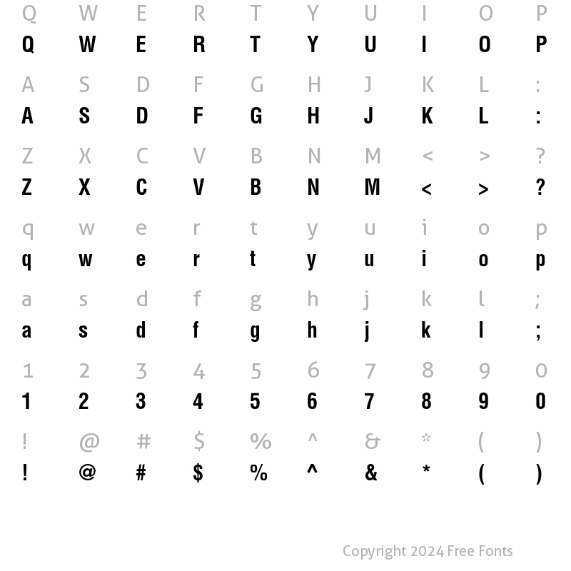 Character Map of Helvetica Bold Condensed