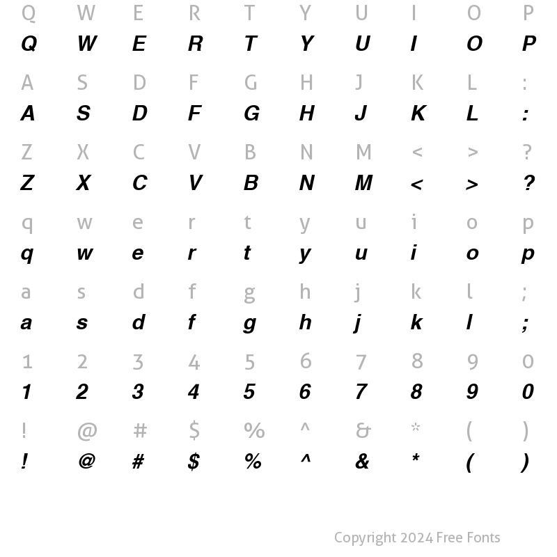 Character Map of Helvetica Bold Italic