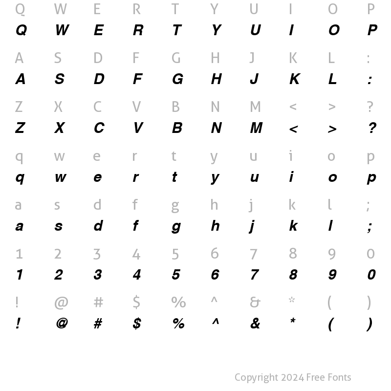 Character Map of Helvetica BoldItalic