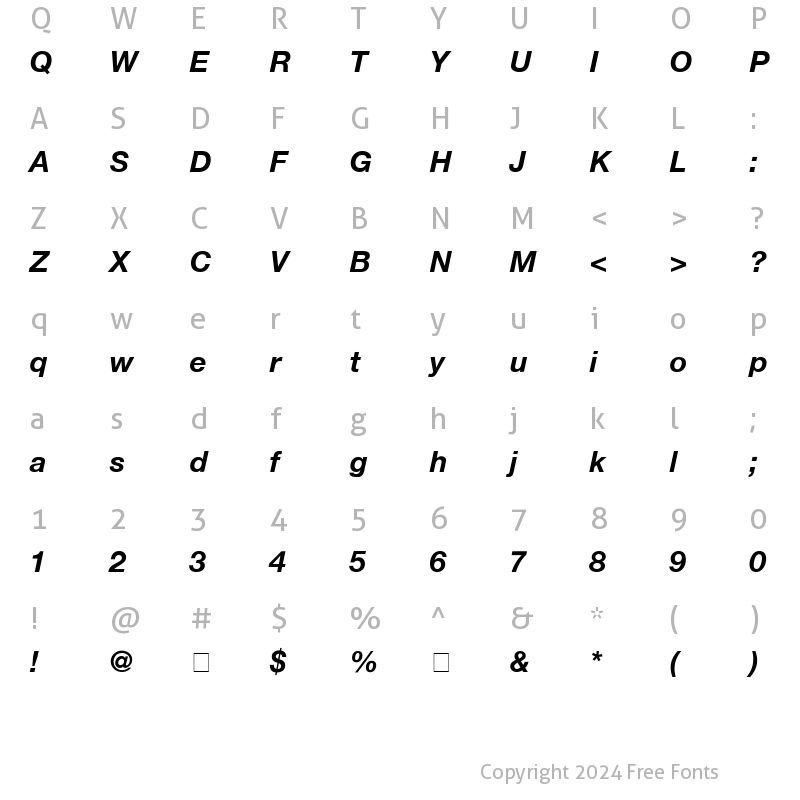 Character Map of Helvetica-BoldItalic Regular