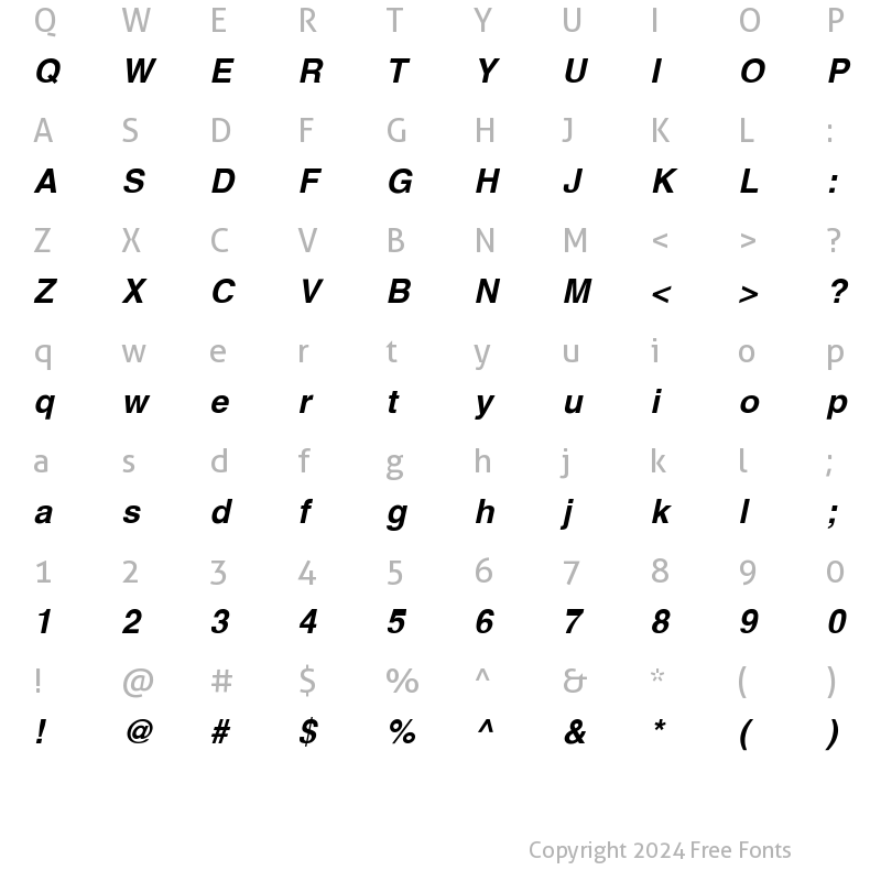 Character Map of Helvetica-BoldOblique Regular
