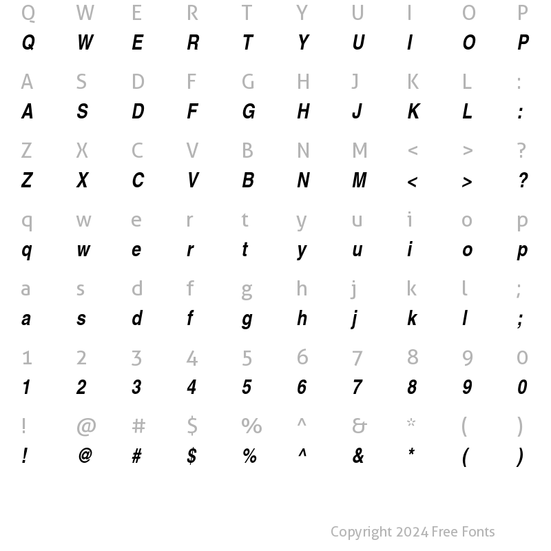 Character Map of Helvetica CE Bold Narrow Oblique
