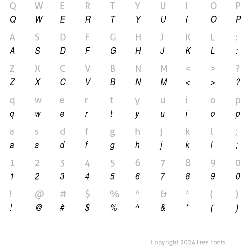 Character Map of Helvetica CE Narrow Oblique