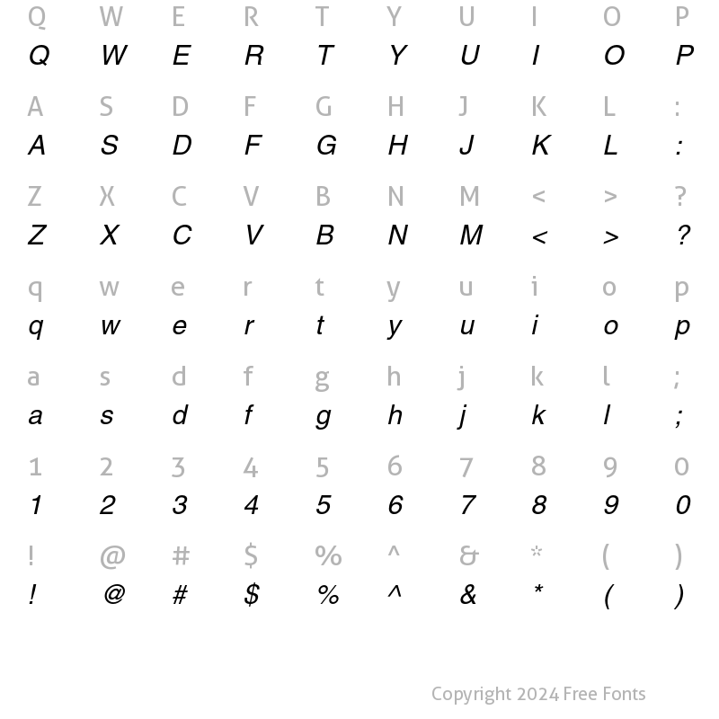 Character Map of Helvetica CE Oblique