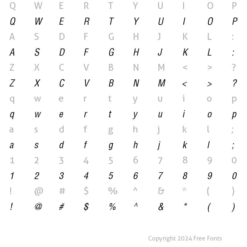 Character Map of Helvetica Condensed Italic