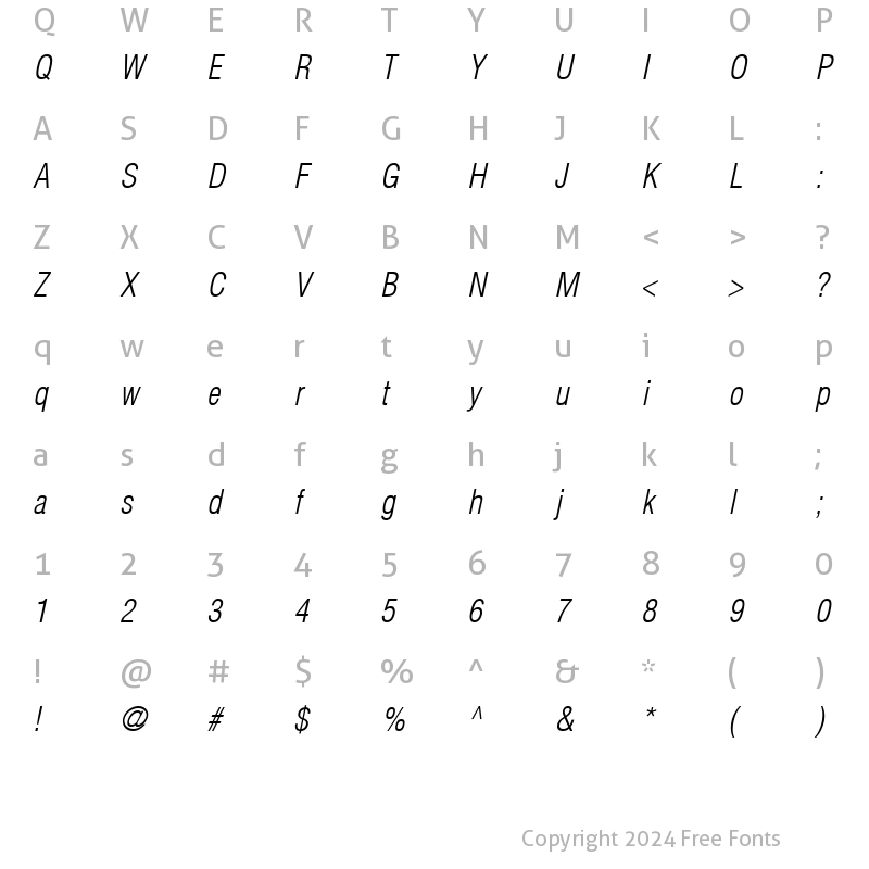 Character Map of Helvetica-CondensedLight LightItalic