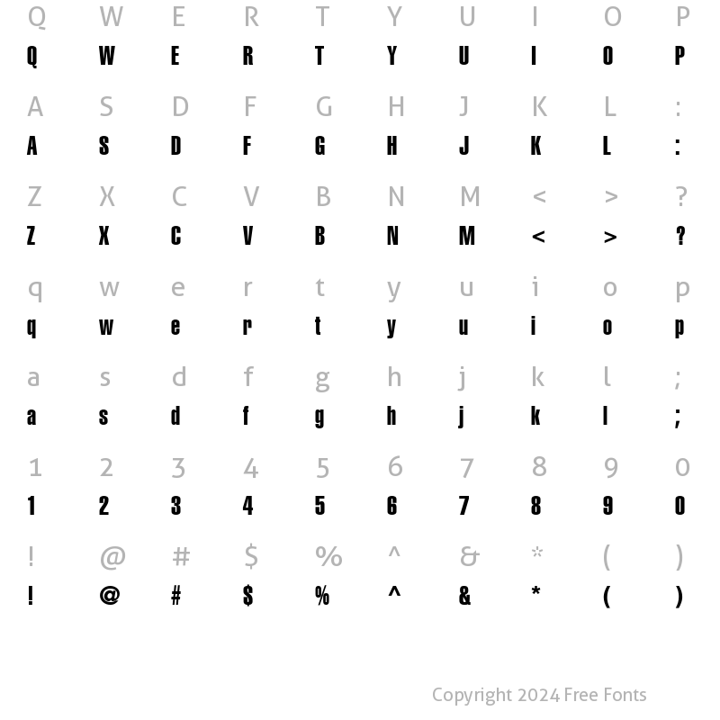 Character Map of Helvetica-ExtraCompressed Roman