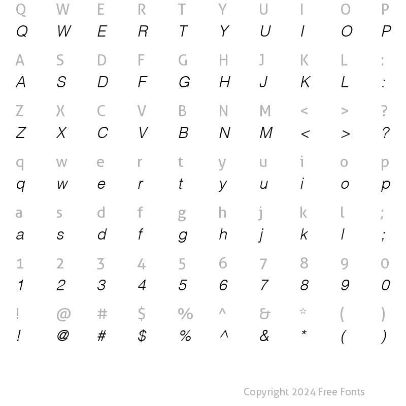 Character Map of Helvetica-Light LightItalic