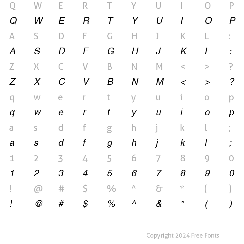 Character Map of Helvetica LT Italic