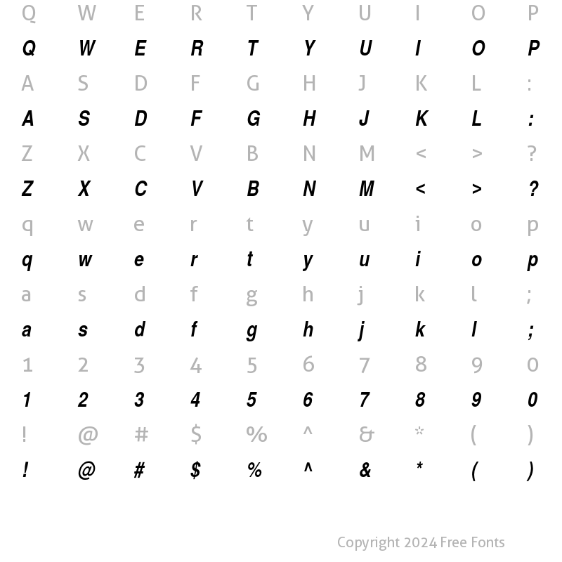 Character Map of Helvetica Narrow Bold Italic