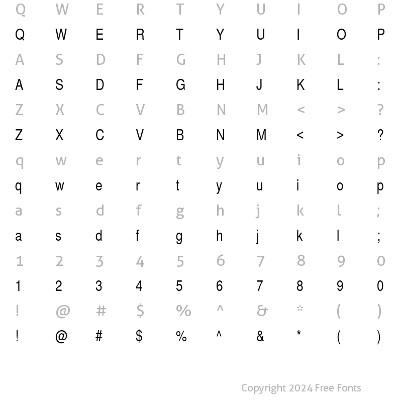 Character Map of Helvetica Narrow Regular