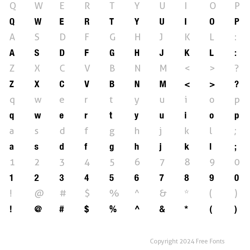 Character Map of Helvetica Neue Condensed Bold