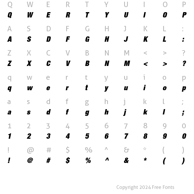 Character Map of Helvetica Neue LT Pro 107 Extra Black Condensed Oblique
