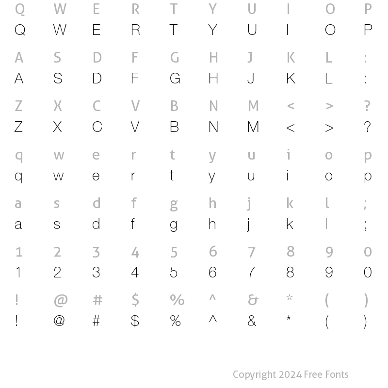 Character Map of Helvetica Neue LT Pro 35 Thin