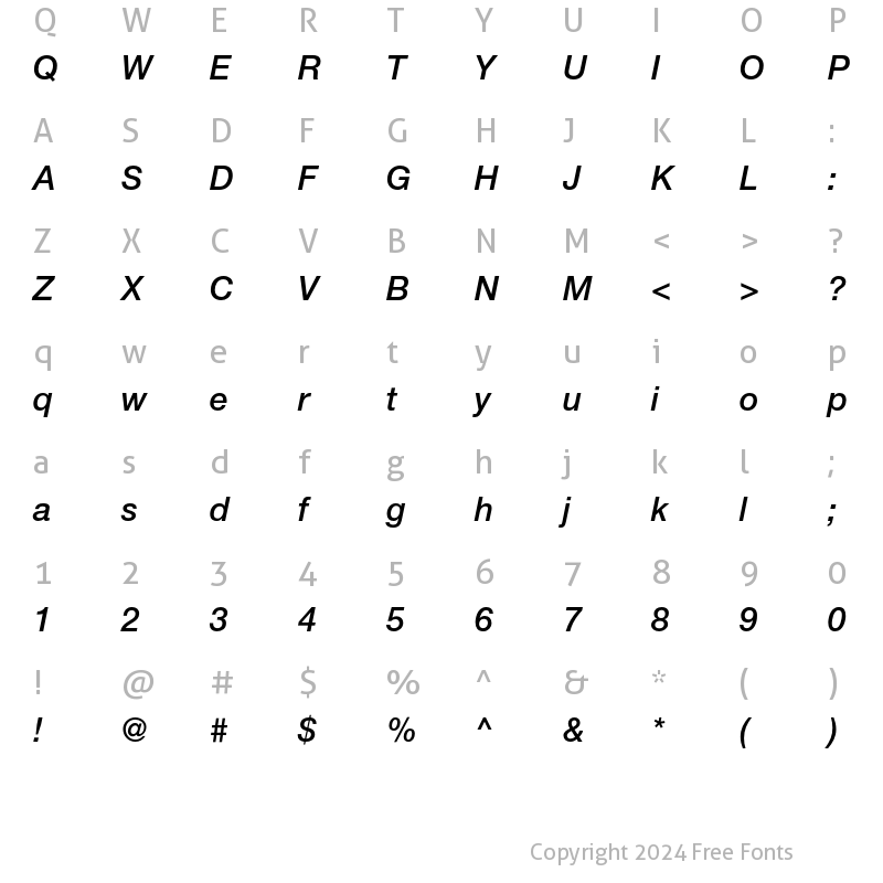 Character Map of Helvetica Neue LT Pro 66 Medium Italic