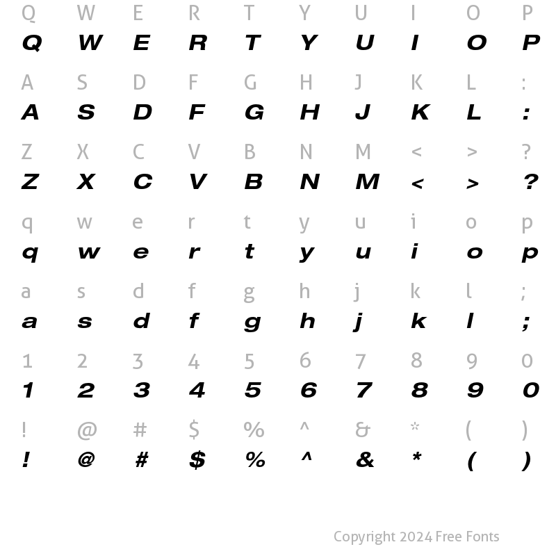 Character Map of Helvetica Neue LT Pro 73 Bold Extended Oblique