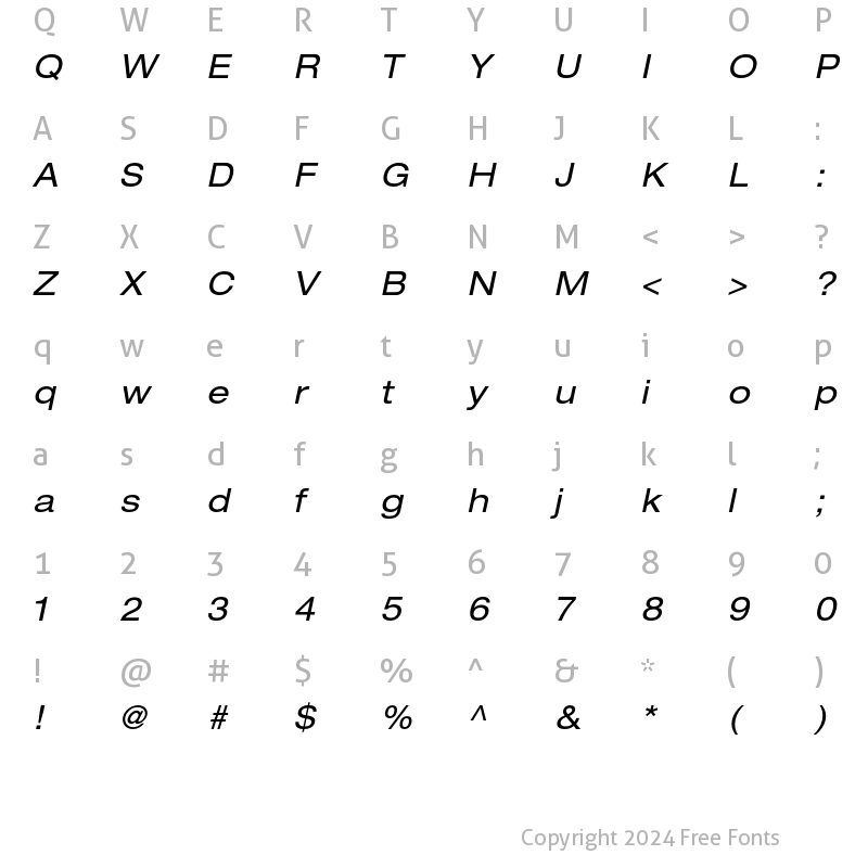 Character Map of Helvetica Neue LT Std 53 Extended Oblique