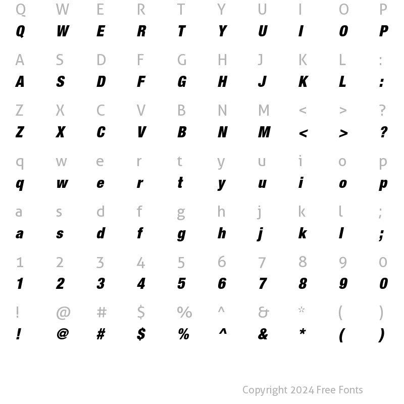Character Map of Helvetica Neue LT Std 97 Black Condensed Oblique