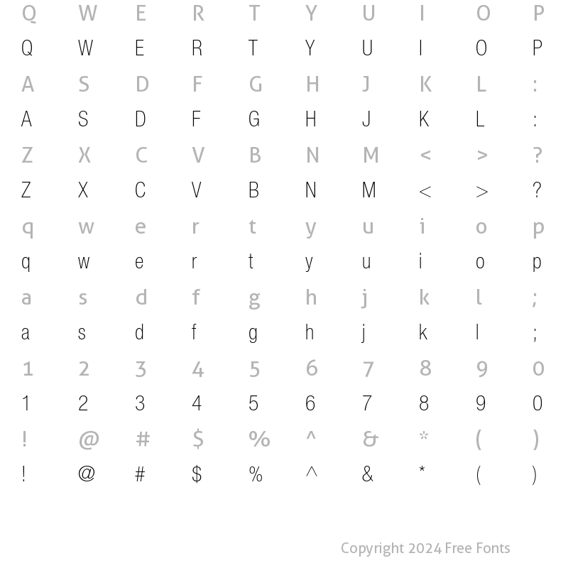 Character Map of Helvetica Neue Regular