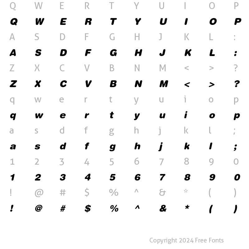 Character Map of Helvetica Rounded Black Oblique