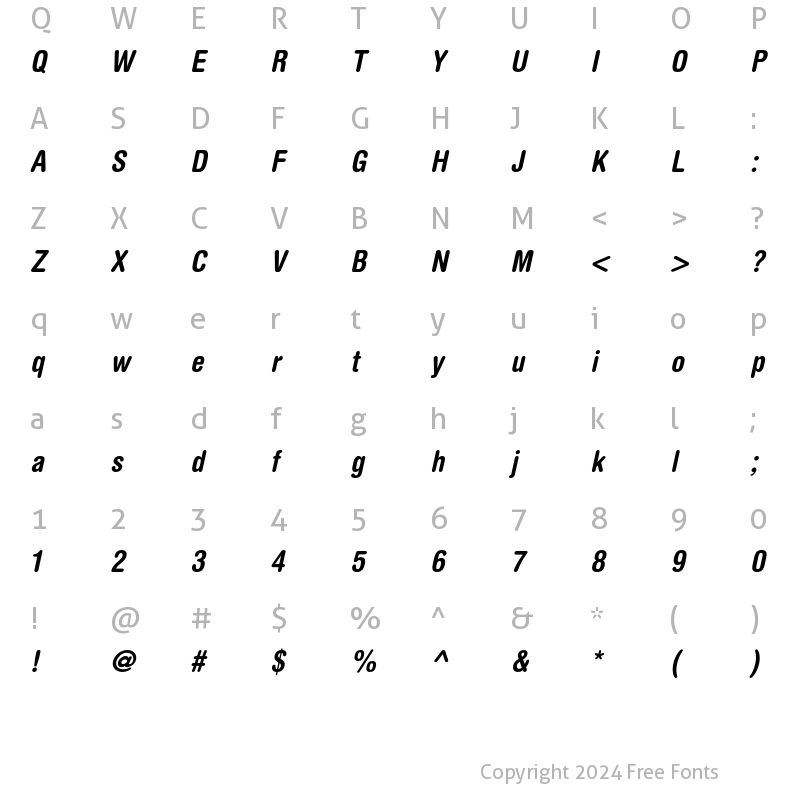 Character Map of Helvetica Rounded LT Std Bold Condensed Oblique