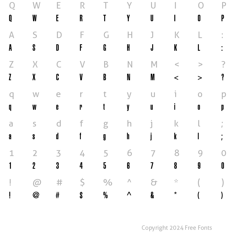 Character Map of Helvetica Ultra Compressed