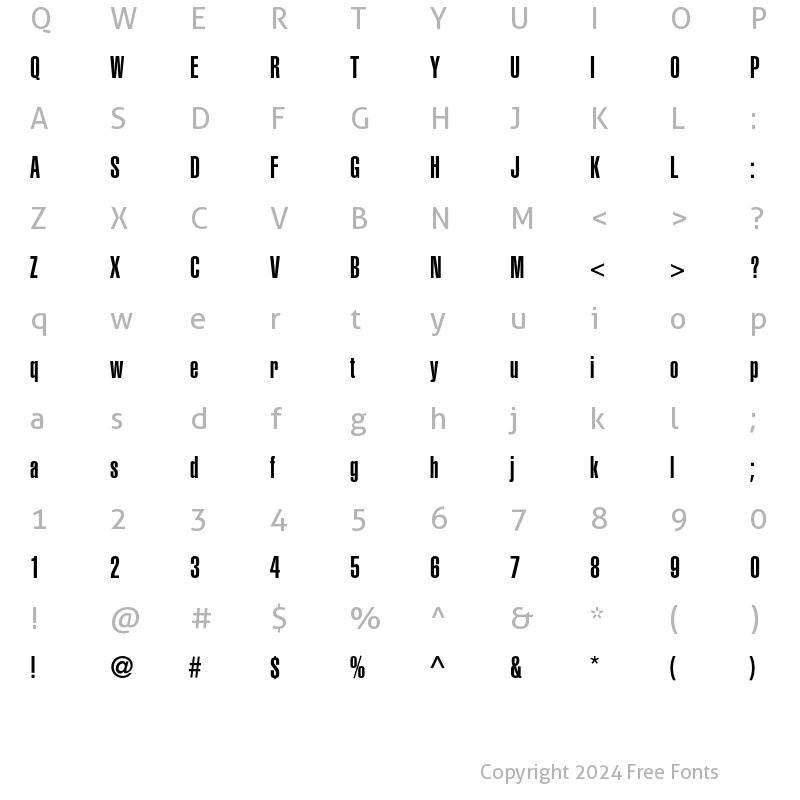 Character Map of Helvetica Ultra Compressed Regular