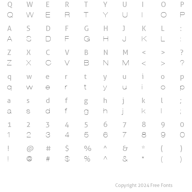 Character Map of Helvetica23-ExtendedUltraLight Ultra Light