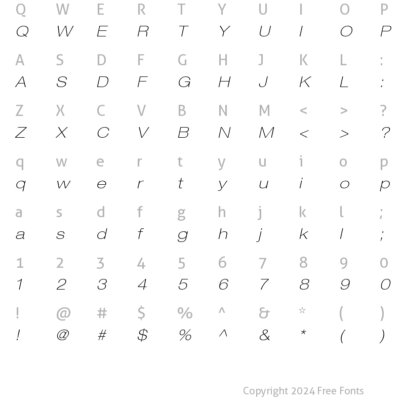 Character Map of Helvetica33-ExtendedThin ThinItalic