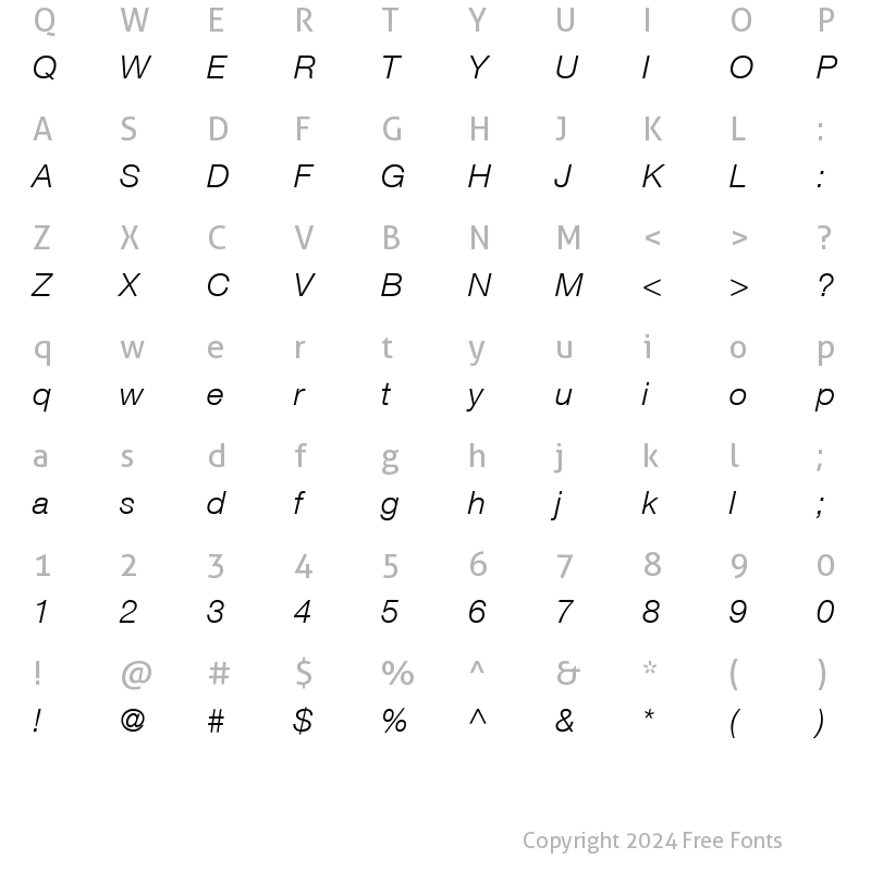 Character Map of Helvetica46-Light LightItalic