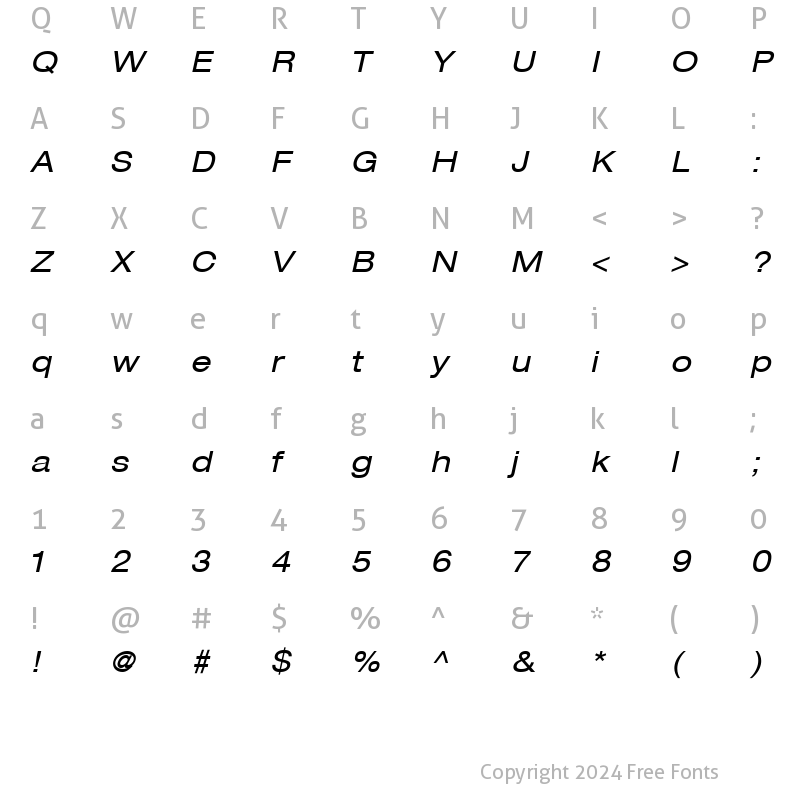 Character Map of Helvetica53-Extended RomanItalic