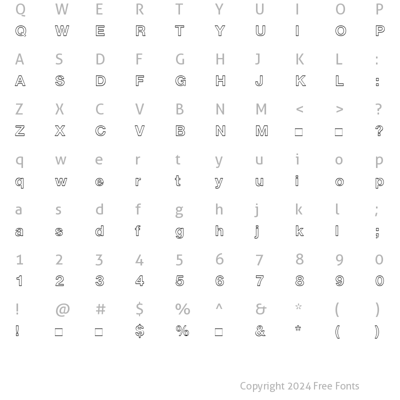 Character Map of Helvetica75Outline Bold