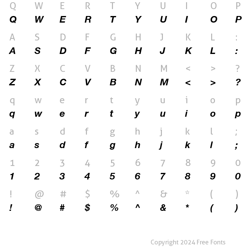 Character Map of Helvetica76 BoldItalic
