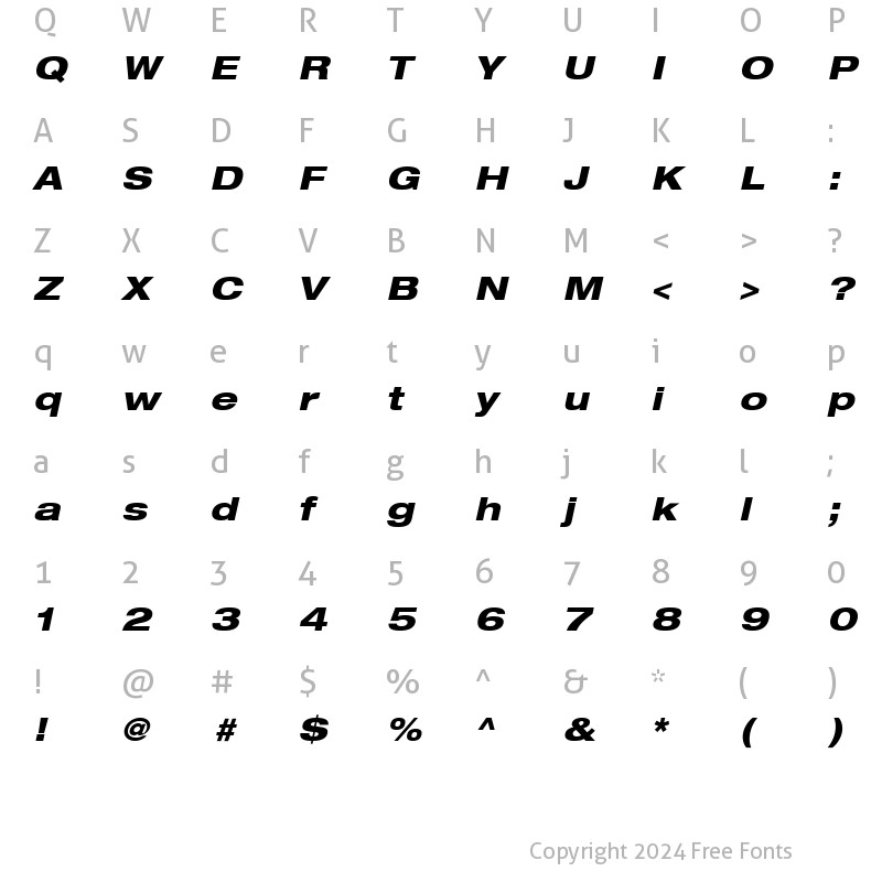 Character Map of Helvetica83-ExtendedHeavy HeavyItalic