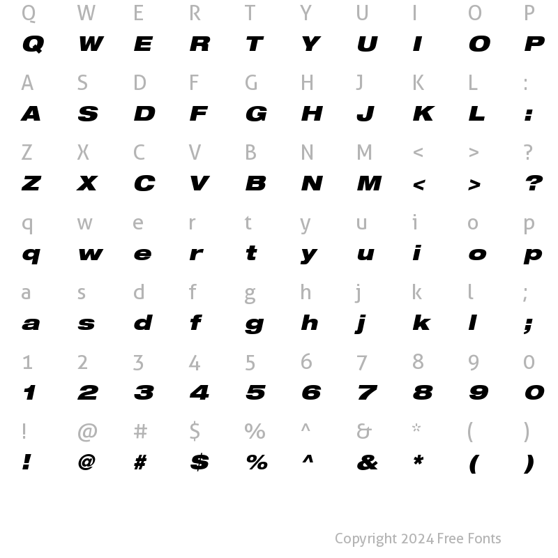 Character Map of Helvetica93-ExtendedBlack BlackItalic